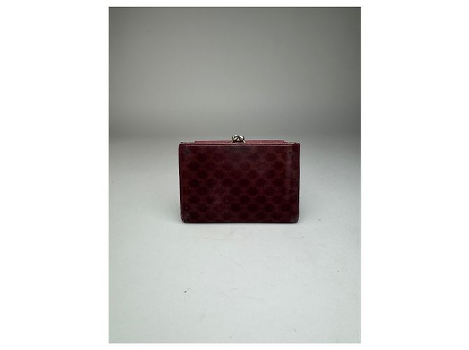 Céline Vintage Celine Triomphe Monogram Suede Leather Wallet Burgundy Purple - view 12