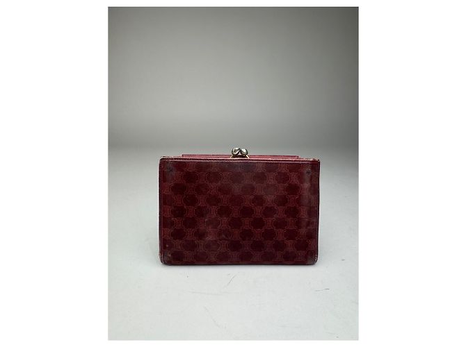 Céline Vintage Celine Triomphe Monogram Suede Leather Wallet Burgundy Purple - view 2