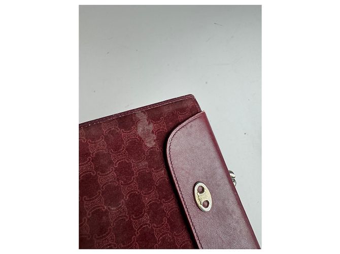 Céline Vintage Celine Triomphe Monogram Suede Leather Wallet Burgundy Purple - view 3