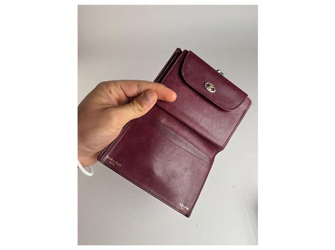 Céline Vintage Celine Triomphe Monogram Suede Leather Wallet Burgundy Purple - view 4