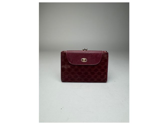 Céline Vintage Celine Triomphe Monogram Suede Leather Wallet Burgundy Purple - view 5