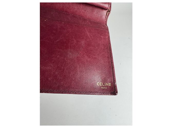 Céline Vintage Celine Triomphe Monogram Suede Leather Wallet Burgundy Purple - view 7