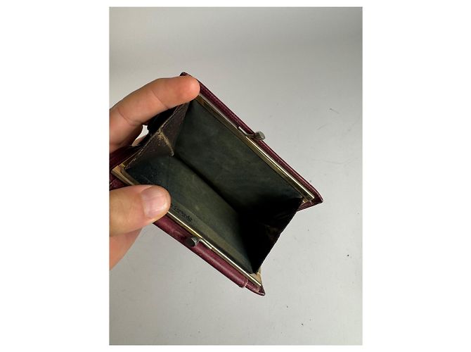 Céline Vintage Celine Triomphe Monogram Suede Leather Wallet Burgundy Purple - view 8