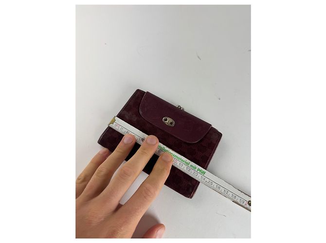 Céline Vintage Celine Triomphe Monogram Suede Leather Wallet Burgundy Purple - view 9
