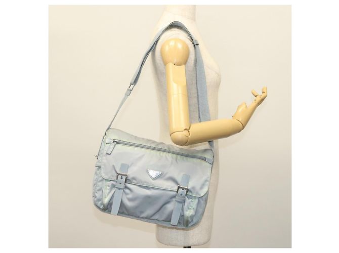 PRADA Schultertasche aus Nylon Hellblau Silber Authentisch ki5926 - Ansicht 29