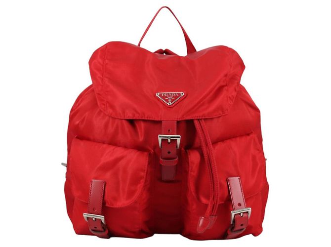 PRADA Backpack Nylon Red Silver Auth 137676 Silvery - view 2