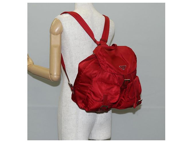 PRADA Backpack Nylon Red Silver Auth 137676 Silvery - view 28
