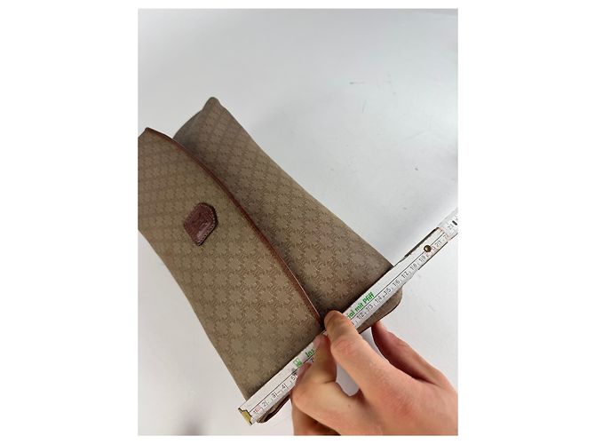 Triomphe Céline Clutch in Pelle Monogramma Celine Paris Vintage Beige Marrone - vista 12