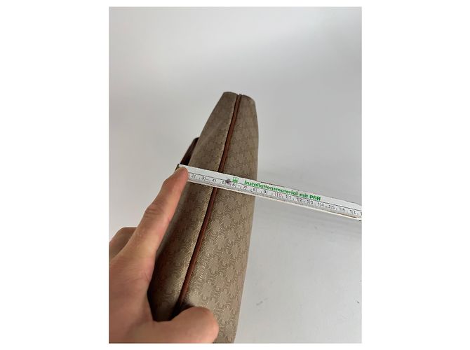 Triomphe Céline Clutch in Pelle Monogramma Celine Paris Vintage Beige Marrone - vista 13