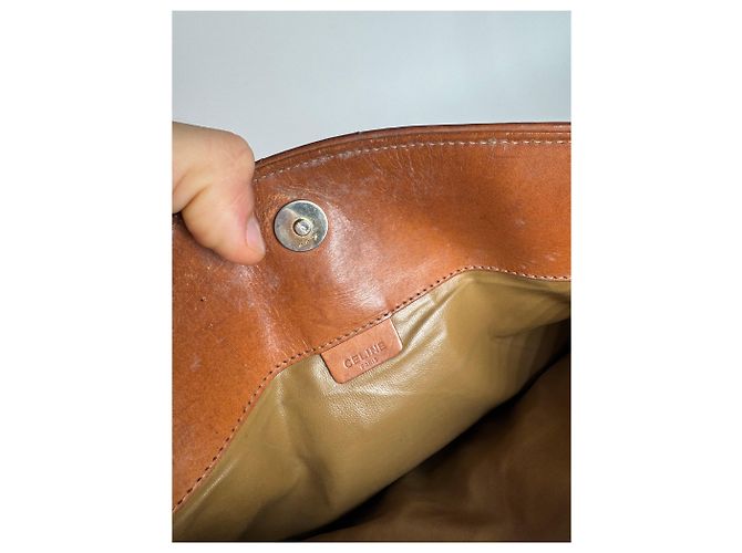 Triomphe Céline Clutch in Pelle Monogramma Celine Paris Vintage Beige Marrone - vista 4