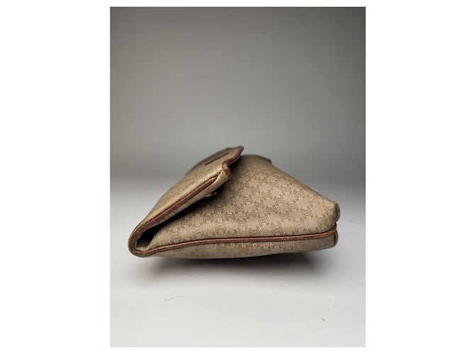 Triomphe Céline Clutch in Pelle Monogramma Celine Paris Vintage Beige Marrone - vista 7