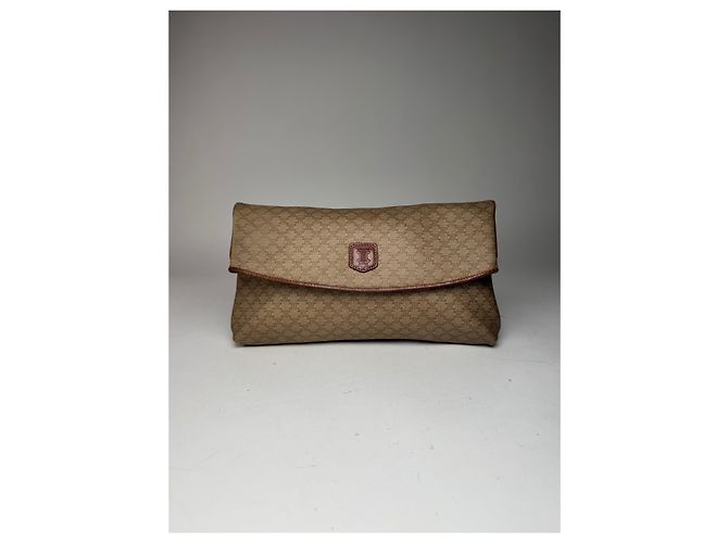 Triomphe Céline Clutch in Pelle Monogramma Celine Paris Vintage Beige Marrone - vista 9