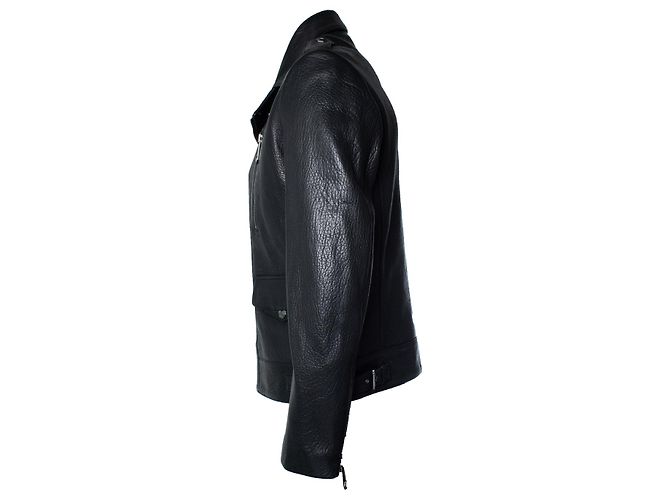 Philipp Plein, black pebbled leather biker jacket - view 2