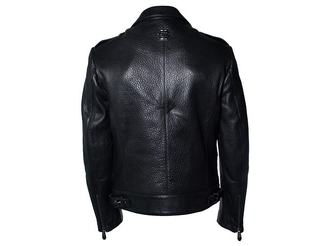 Philipp Plein, black pebbled leather biker jacket - view 3