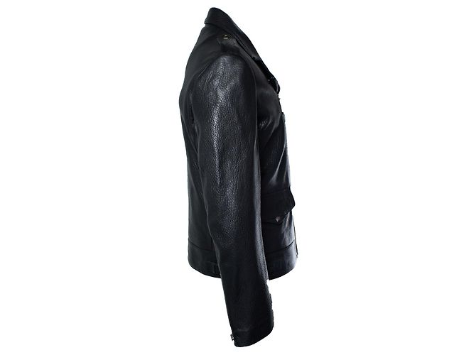 Philipp Plein, black pebbled leather biker jacket - view 4