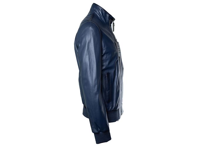 Chaqueta bomber de cuero azul marino Philipp Plein - vista 4