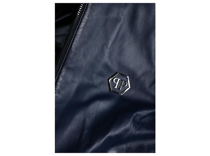 Chaqueta bomber de cuero azul marino Philipp Plein - vista 5