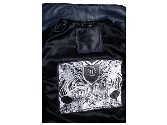 Chaqueta bomber de cuero azul marino Philipp Plein - vista 7