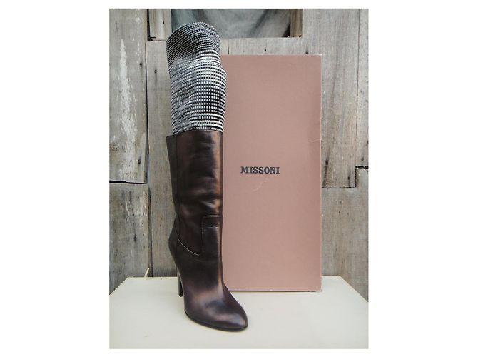 Botas Missoni de cuero bronce y malla - vista 2