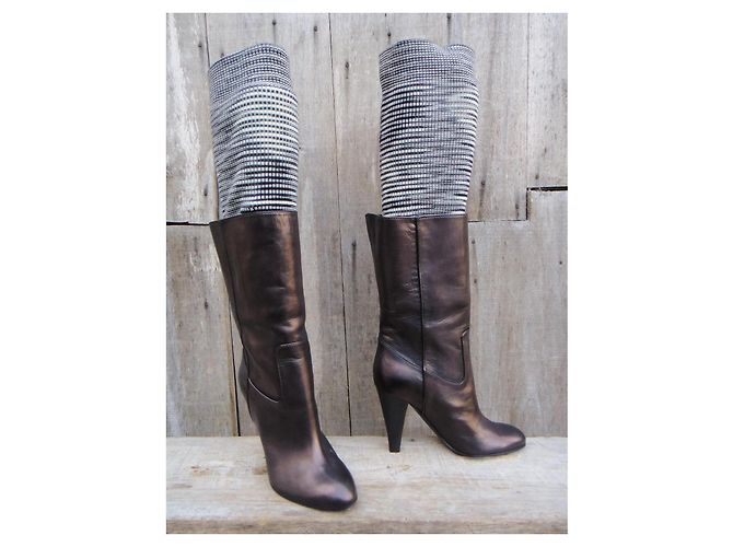 Botas Missoni de cuero bronce y malla - vista 3