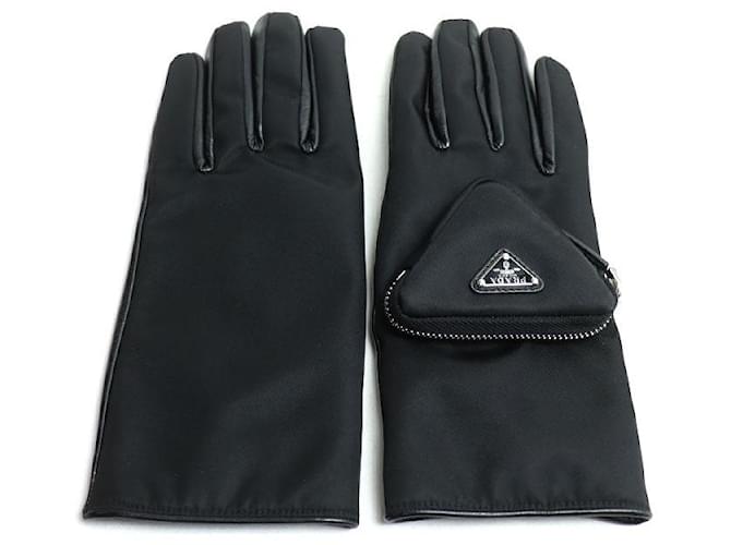 Guantes de cuero con logo triangular Prada Negro - vista 2