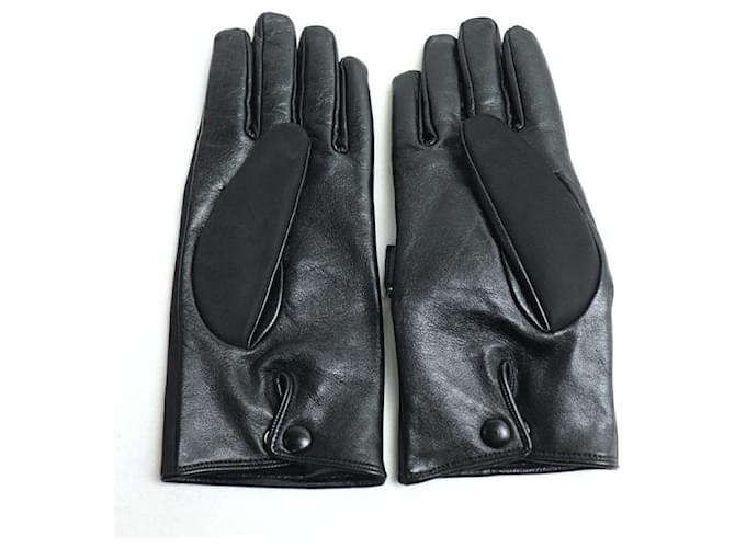 Guantes de cuero con logo triangular Prada Negro - vista 3
