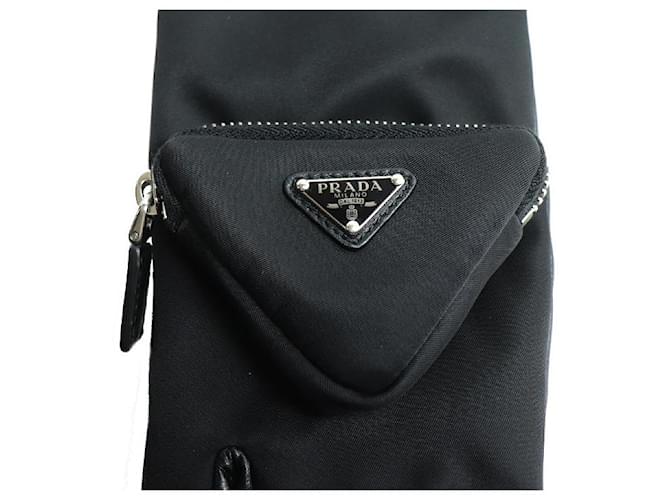 Guantes de cuero con logo triangular Prada Negro - vista 4