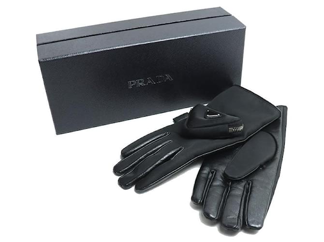 Guantes de cuero con logo triangular Prada Negro - vista 9
