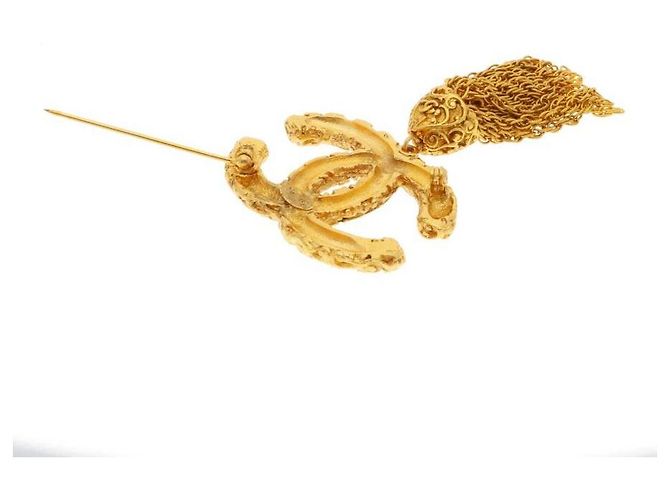 Spilla Chanel Logo CC con Nappine Oro Gold hardware - vista 3