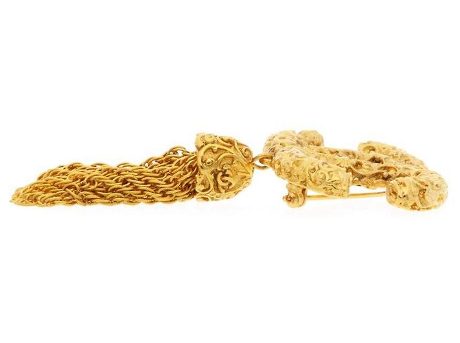 Spilla Chanel Logo CC con Nappine Oro Gold hardware - vista 4