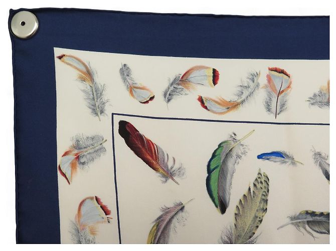 Hermès FULAR VINTAGE HERMES LES PLUMES LINARES SETA BLU 90CM SCATOLA - vista 2