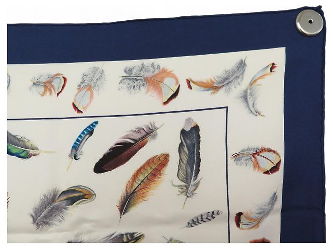 Hermès FULAR VINTAGE HERMES LES PLUMES LINARES SETA BLU 90CM SCATOLA - vista 3