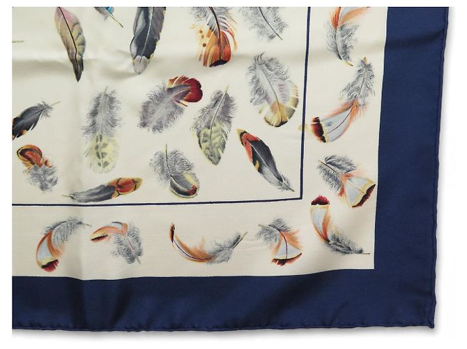 Hermès FULAR VINTAGE HERMES LES PLUMES LINARES SETA BLU 90CM SCATOLA - vista 4