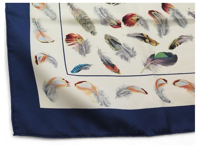 Hermès FULAR VINTAGE HERMES LES PLUMES LINARES SETA BLU 90CM SCATOLA - vista 5