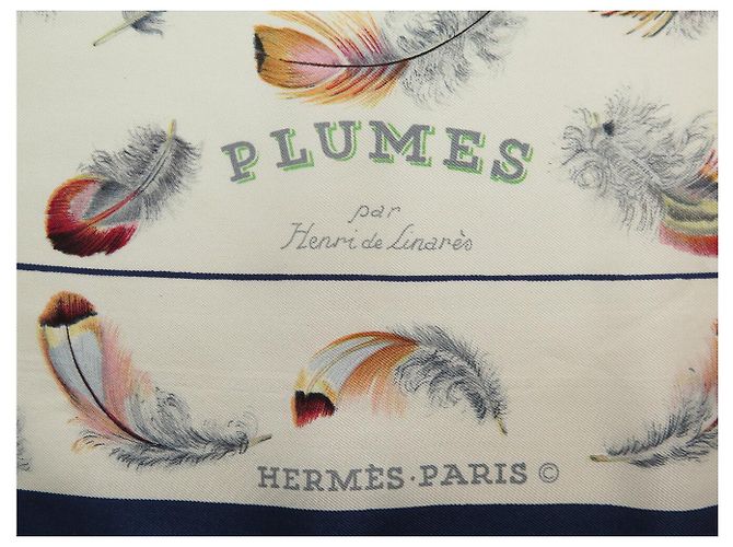 Hermès FULAR VINTAGE HERMES LES PLUMES LINARES SETA BLU 90CM SCATOLA - vista 6