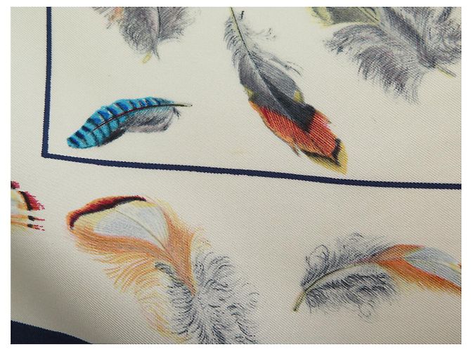 Hermès FULAR VINTAGE HERMES LES PLUMES LINARES SETA BLU 90CM SCATOLA - vista 7