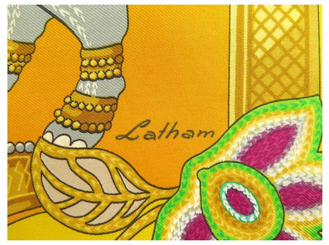 Hermès FULAR HERMES INDIA DI CATY LATHAM 1986 IN SETA 90 CM Giallo - vista 8