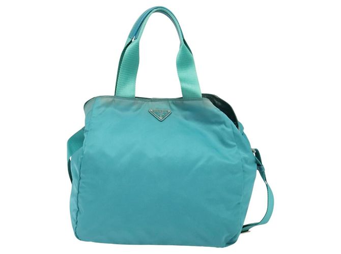 Borsa Tote PRADA Nylon 2in1 Blu Turchese Argento Auth ti3401 - vista 13
