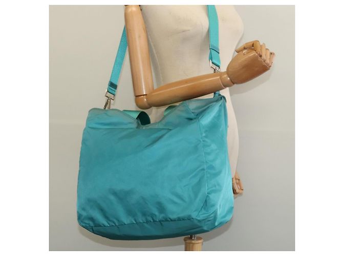 Borsa Tote PRADA Nylon 2in1 Blu Turchese Argento Auth ti3401 - vista 23