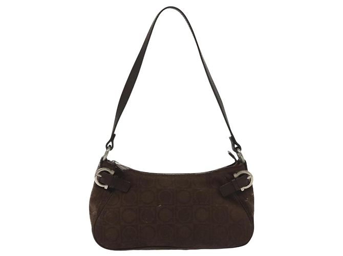 Pochette Accessorio Salvatore Ferragamo Camoscio Marrone Argento Auth gh716 - vista 13