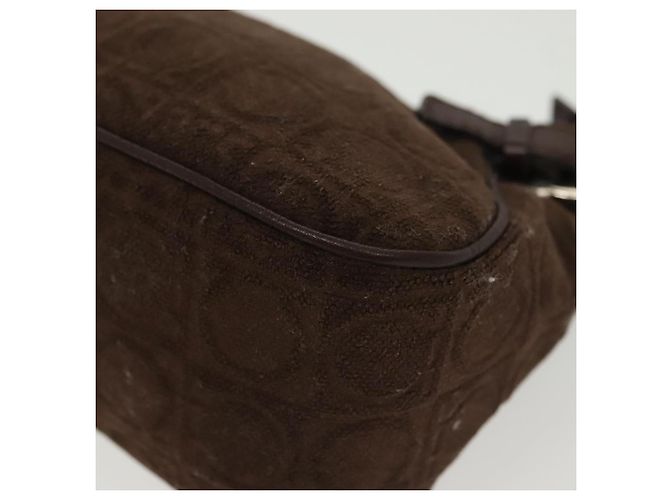 Pochette Accessorio Salvatore Ferragamo Camoscio Marrone Argento Auth gh716 - vista 14