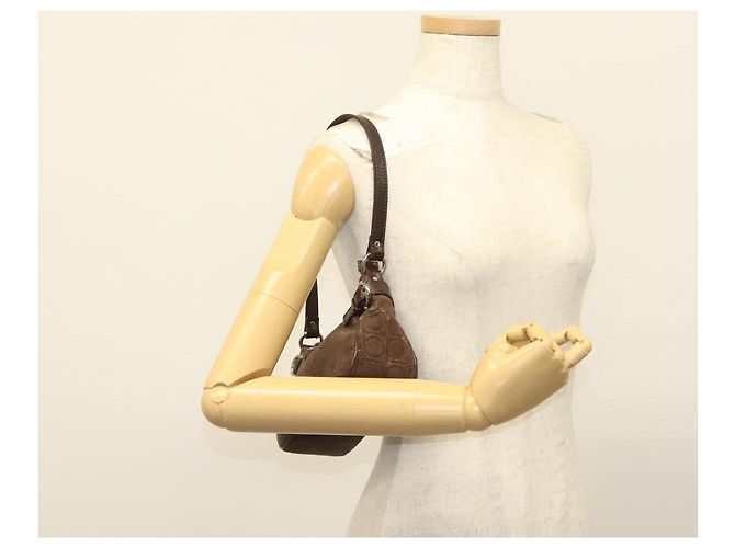 Pochette Accessorio Salvatore Ferragamo Camoscio Marrone Argento Auth gh716 - vista 19