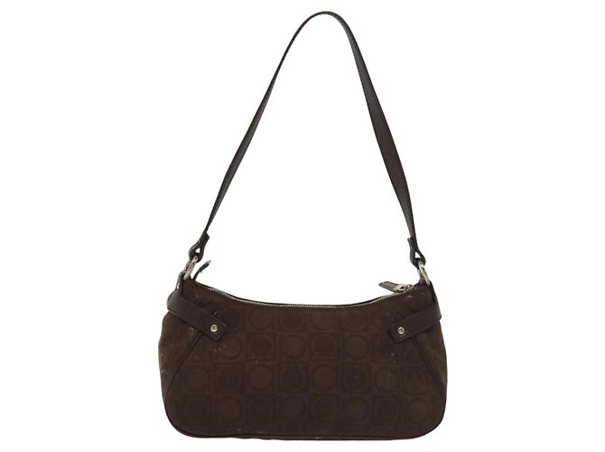 Pochette Accessorio Salvatore Ferragamo Camoscio Marrone Argento Auth gh716 - vista 2