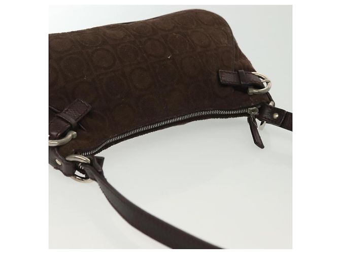 Pochette Accessorio Salvatore Ferragamo Camoscio Marrone Argento Auth gh716 - vista 6
