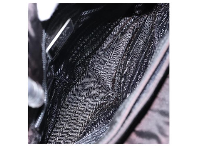 PRADA Borsa a mano in nylon nero argento Auth gh600 - vista 11