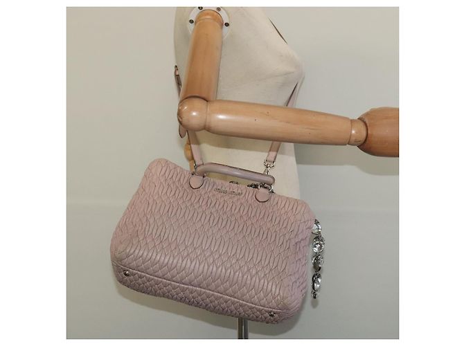 Borsa Miu Miu Matelassé in pelle 2 in 1 rosa argento Auth gh653 - vista 27