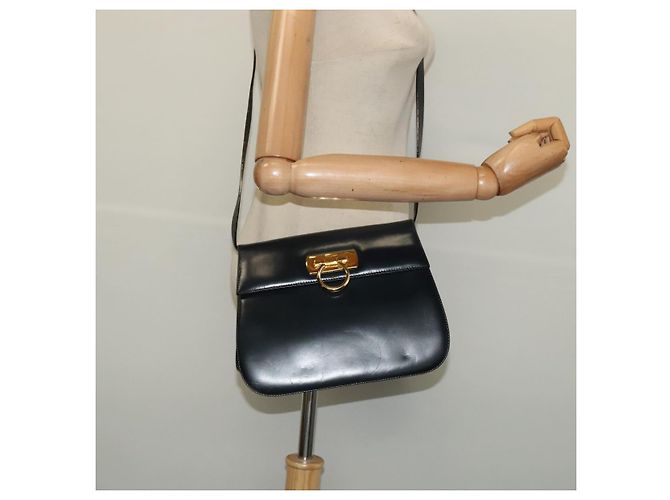 Borsa a Spalla Gancini in Pelle Salvatore Ferragamo Blu Navy Oro Auth bs28922 - vista 21