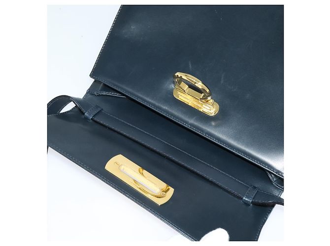 Borsa a Spalla Gancini in Pelle Salvatore Ferragamo Blu Navy Oro Auth bs28922 - vista 9