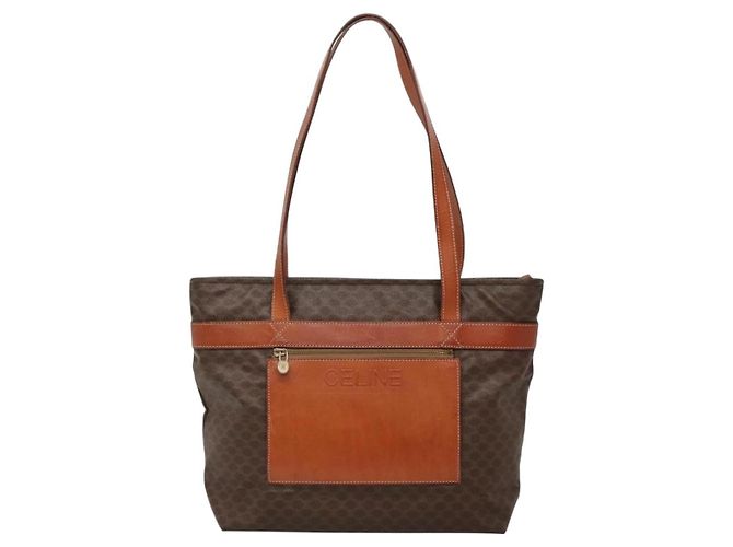Céline Borsa tote in tela Macadam CELINE in pelle PVC marrone oro Auth 137828 D'oro - vista 13