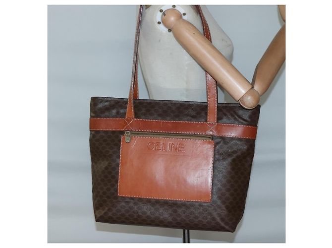 Céline Borsa tote in tela Macadam CELINE in pelle PVC marrone oro Auth 137828 D'oro - vista 22